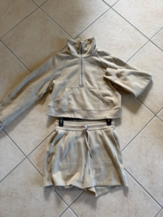 lululemon athletica Tops - Lululemon Cropped Half Zip Scuba & Scuba Shorts Set - Trench